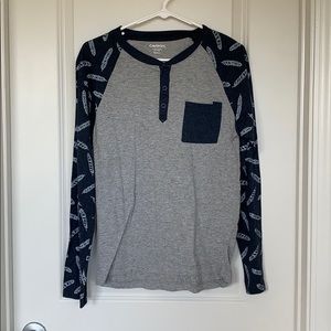 Long sleeve blue and grey shirt